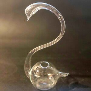 Vintage Hand Blown Clear Glass Swan Bud Vase - Hollow Thin Delicate 9in.
